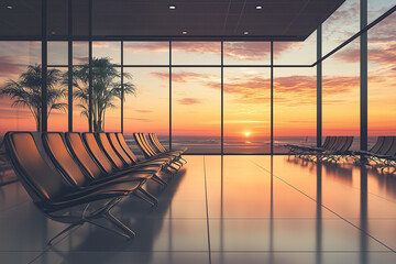 Tranquil Wait: An Airport Lounge Deserted, Reflecting Serene Interiors