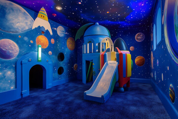 Cosmic Play: A Space-Themed Playroom in a Family House with Planets and Stars