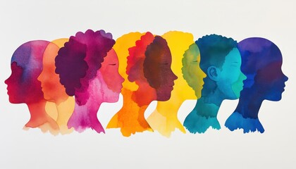 Diverse Children's Silhouettes Filled with Vibrant Colors for Multicultural Education Concept