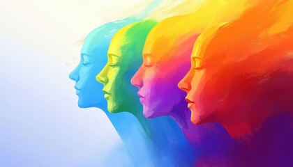 Unity in Diversity - Abstract Rainbow Head Silhouettes Symbolizing Multiculturalism and Childhood Education