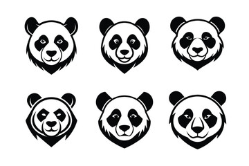 Fototapeta premium Set of panda head logo icons silhouettes vector illustration