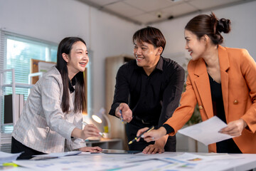 Asian business people having meeting and brainstorming in modern office
