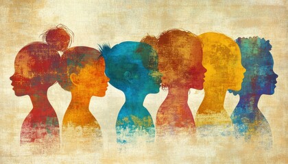 Fototapeta premium Unity in Diversity: Multicultural Children Silhouettes in Kindergarten Educational Poster