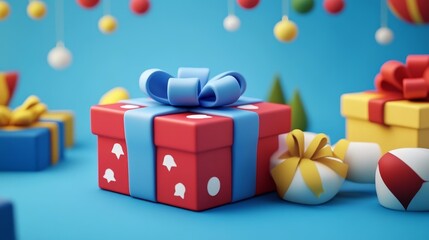 Colorful gift boxes with bows and decorations create a festive atmosphere, perfect for celebrations and holidays.