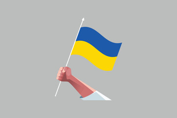 A hand holding an Ukraine flag, Flag of Ukraine, Flag Ukraine vector, Ukrainian flag symbol, The color of the original, Stock vector illustration
