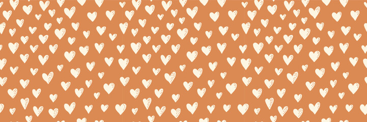 Seamless pattern design with terracota hearts in boho style. Simple abstract love texture. Vector romantic background. Great for fabric, textiles, and apparel. Bohemian baby background