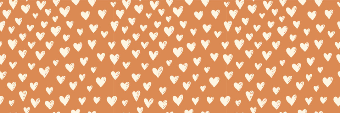 Fototapeta Seamless pattern design with terracota hearts in boho style. Simple abstract love texture. Vector romantic background. Great for fabric, textiles, and apparel. Bohemian baby background