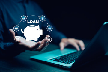 Personal loan icons on a virtual screen of the future and see the inscription concept of business, Internet and the network and working on a virtual screen,Technology, Personal expenses concept.