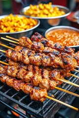 Delicious Grilled Meat Skewers on a Barbecue Grill