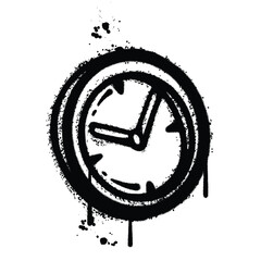 Black and White Graffiti Spray Painted clock on white background