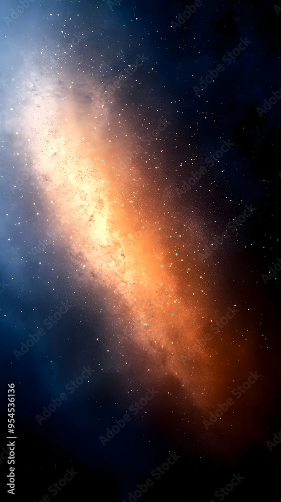 Wall mural A stunning shot of the Milky Way galaxy, with a mixture of blue and orange hues, against a backdrop of deep space.