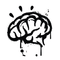 Black and White Graffiti Spray Painted brain on white background