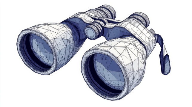 recommend clip art: An isolated vector illustration of binoculars on a white background, depicted in a low poly wireframe style. This 3D polygonal illustration represents the concept of discovery.