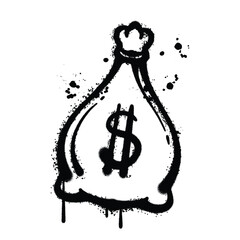 Black and White Graffiti Spray Painted money bag on white background