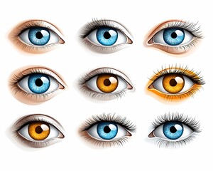 Intense Focus Eye Icons - Realistic Close-Up with Detailed Textures and Shadows on Neutral Background