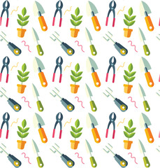 pattern flat design gardening tools hands white background