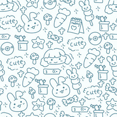 cute cartoon handraw pattern blue outlines