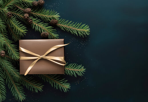 Flatlay Christmas Gift Box Mockup With Generative AI