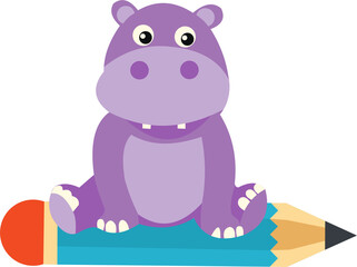 Cute Wild Animal Riding A Pencil