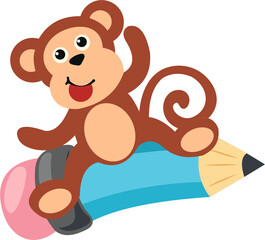Cute Wild Animal Riding A Pencil