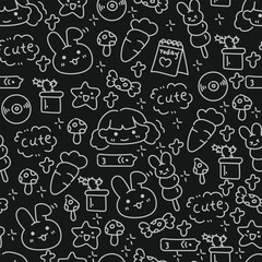 cute cartoon handraw pattern black background