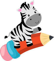 Cute Wild Animal Riding A Pencil