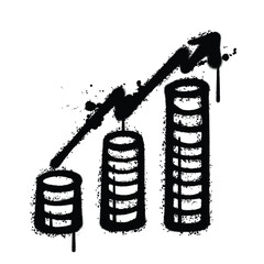Black and White Graffiti Spray Painted graph gold coin on white background