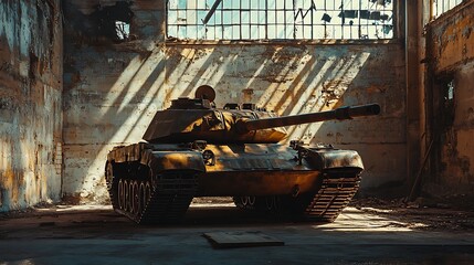 Fototapeta premium Stealth Tank Maneuvering at Military Base: Angular Design in Sunlight