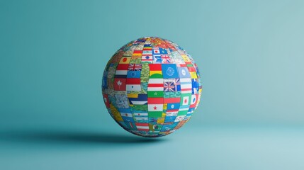 Obraz premium A globe with flags from different countries surrounding it, symbolizing global unity and peace