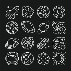 doodle planet isolated black background