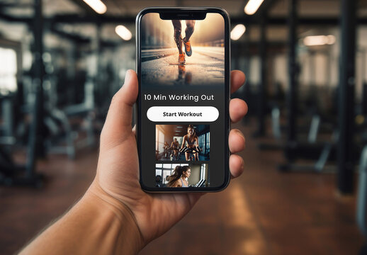 Phone Screen In Gym Mockup With Generative AI