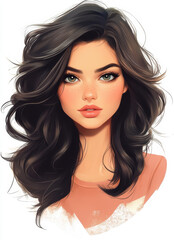 Fototapeta premium A vibrant digital portrait of a young woman with dark hair, showcasing a modern and crisp illustration style.