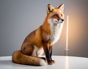 Fototapeta premium A red fox sitting gracefully against a neutral background, showcasing its striking fur
