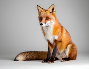 Obraz premium A red fox sitting gracefully against a neutral background, showcasing its striking fur