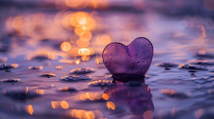 Fototapeta premium Bokeh of a purple heart on water for the day of love