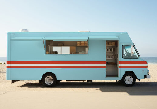 Vehicle Beach Food Truck Mockup With Generative AI