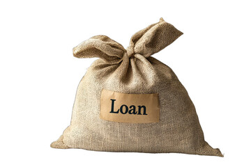 A rustic burlap sack labeled with the word 'Loan', representing finance, borrowing, and monetary concepts.