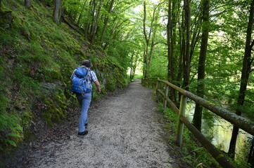 Fototapeta premium Wanderer im Gelbachtal bei Montabaur