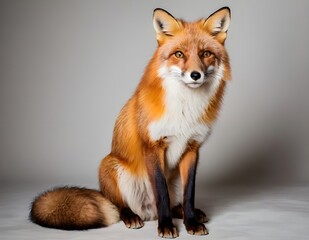 Obraz premium A red fox sitting gracefully against a neutral background, showcasing its striking fur