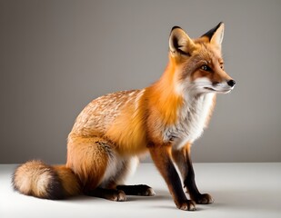 Obraz premium A red fox sitting gracefully against a neutral background, showcasing its striking fur
