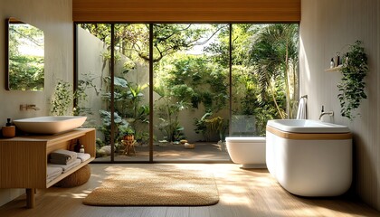 generate a highquality image of a bathroom with advanced air filtration systems and durable, nontoxic materials for a healthcentric space