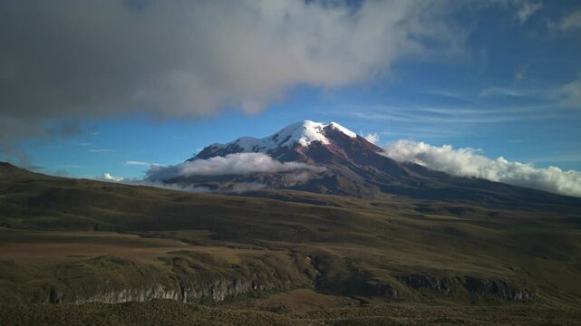 Timelapse video capturing Chimborazo volcano in Ecuador from an aerial perspective