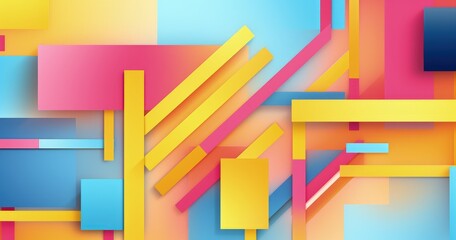 A vibrant abstract composition featuring colorful geometric shapes and lines, creating a dynamic visual experience.