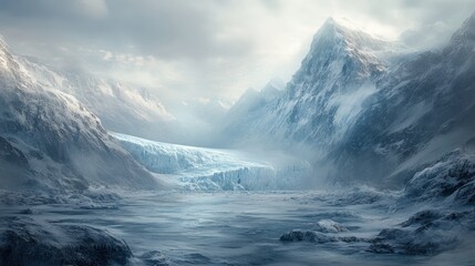 Fototapeta premium A frozen landscape with a glacier towering over a silent Gemeratif AI
