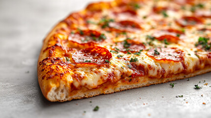 Delicious slice of pepperoni pizza with melted cheese and herbs, perfect for food lovers and culinary enthusiasts.