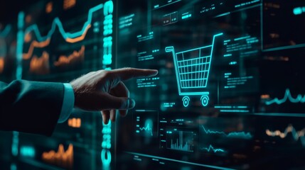Navigating Online Sales: Businessman Touching Virtual Screen with Ecommerce Growth Graph