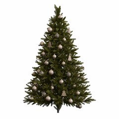 Christmas tree with decorations, isolated on white background, 3D illustration, cg render