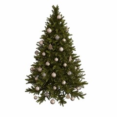 Christmas tree with decorations, isolated on white background, 3D illustration, cg render