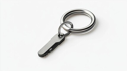 A metal key attached to a keyring, used for securing locks or access.