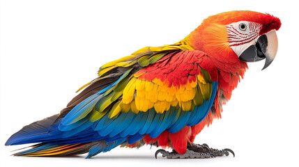 Obraz premium Vibrant scarlet macaw showcasing its stunning plumage in a colorful display, perfect for nature and wildlife enthusiasts.